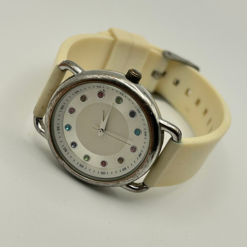 Multi-colored Crystal Hourly Dial White Silicon Band Elegant Watch, Working - Picture 4 of 8